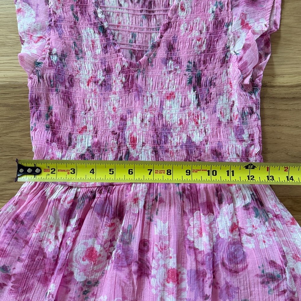 Anthropologie By The River L Smocked Floral Midi Dress Pink Cottagecore Feminine - Picture 15 of 16